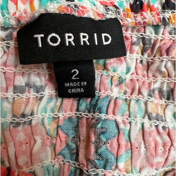 Torrid Mosaic Print Smocked Bell Sleeve Off The Shoulders Mini Dress Size 2X - Picture 10 of 10